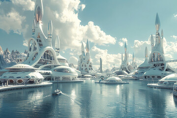 Create an abstract architectural vision for a city on Mars, with domed habitats and towering spires...