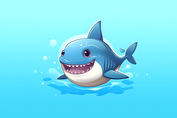 A cute shark smiling and dancing on the sea