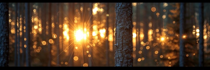 Obraz premium Unfocused sunlight forest with bokeh effect.