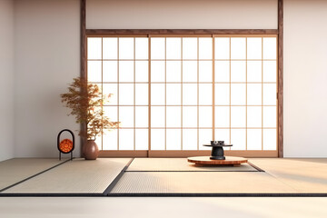 Emtpy japanese style room with tatami mat floor