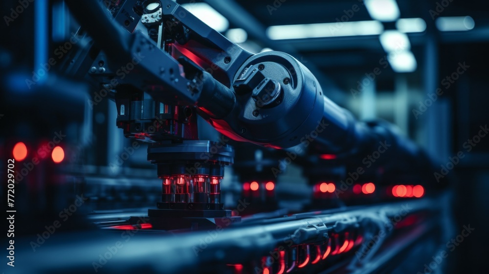 Aufkleber close-up of a robotic production with artificial intelligence in a factory. production of computers,