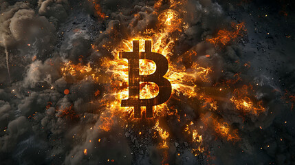 The Bitcoin flame symbolizes the idea of rapid profit growth, encapsulating the dynamic and volatile nature of cryptocurrency investments - obrazy, fototapety, plakaty