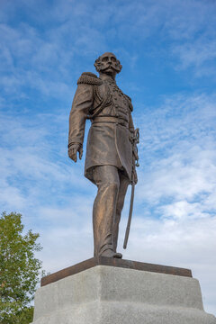 KRONSTADT, RUSSIA - SEPTEMBER 16, 2023: Monument to F.P. Litka close-up. The Island of Forts Park. Kronstadt