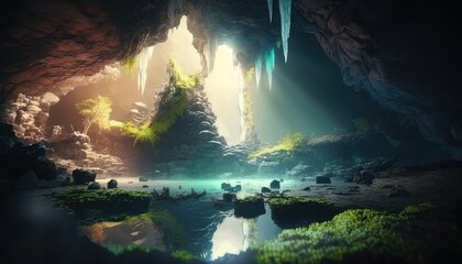 Colorful crystal cave. Generative AI