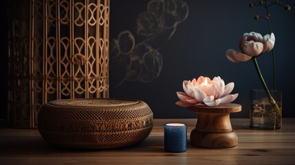 Still life with smoke and flowers. Generative AI