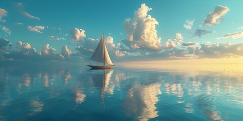 Serene Sailboat Voyage Through the Realm of Boundless Creativity and Imagination - obrazy, fototapety, plakaty