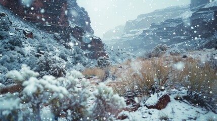 Snowfall in the desert, a rare natural phenomenon. Generative AI