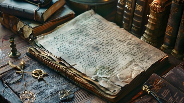 ancient magic books with cryptic writings for a background
