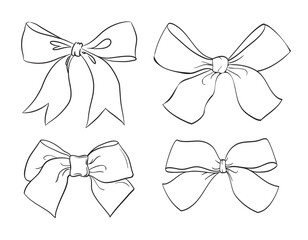 Fashion Accessory Bows Drawing, Ribbon Bows Set Illustration