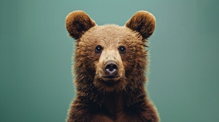 close-up of a young honey bear on a green background, gazing directly at the camera in a professional photo studio setting. Perfect for a pet shop banner or advertisement