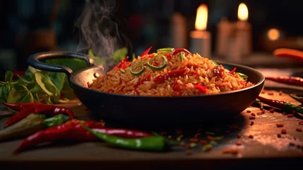 Keuken spatwand met foto fry rice red hot chili 8k photography © dheograft