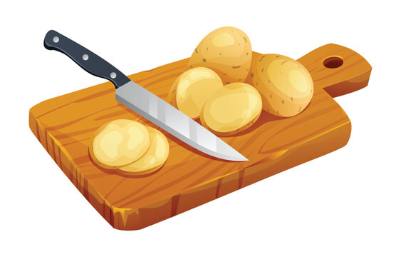 potatoes, knife on wooden cutting board clip art preview