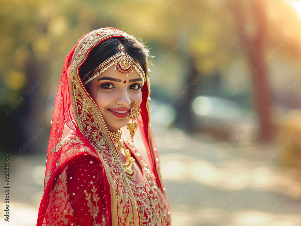 Wall mural portrait of beautiful indian bride.