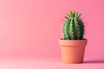 Green cactus on a pink gradient background