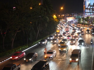 Traffic jams at night in Bangkok