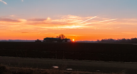 Sunset near Plattling, Isar, Deggendorf, Bavaria, Germany
