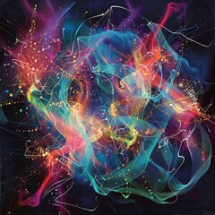 Quantum entanglement illustrated as an abstract dance of particles