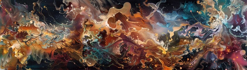 Quantum mechanics unfold in an abstract tapestry - obrazy, fototapety, plakaty