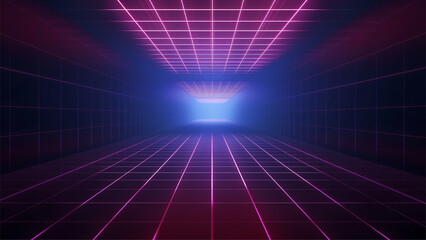 90s 80s retro synthwave futuristic background with grid and glowing light gradient.