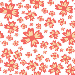Flat floral pattern design. Blue flowers on the white background