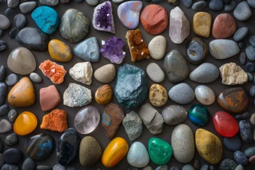 Gartenposter Steine​ im Sand Colorful stones arranged in a creative pattern, highlighting artistic expressionใ