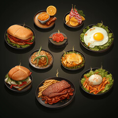 Includes a collection of various types of fast food snacks in one image.