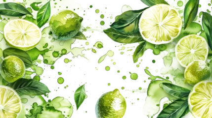  green watercolor lime and lemons isolated on white or transparent png © David Kreuzberg