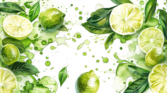 green watercolor lime and lemons isolated on white or transparent png