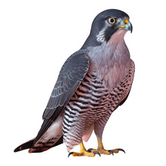 A Falcon Accipitridae with a yellow beak perched on a transparent background