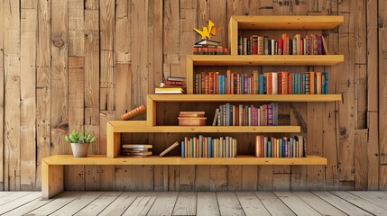 modern bookshelf design on wooden background