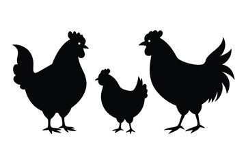 Set of chicken silhouettes on white background