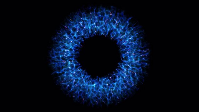 abstract blue glowing particles in human pupil, eye shape, concept, ideas, 4k, transparent background with alpha channel