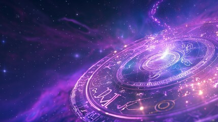 Capture the essence of astrology with a cosmic scene where zodiac symbols float in a gradient universe, symbolizing the deep connection between the stars and our spiritual paths