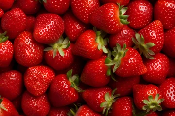 Deurstickers background from freshly harvested strawberries, directly above © Nadezda Ledyaeva