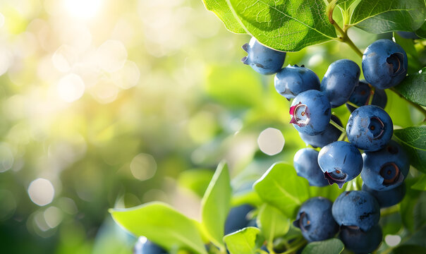 blue berries on garden background with copy space, Generative AI