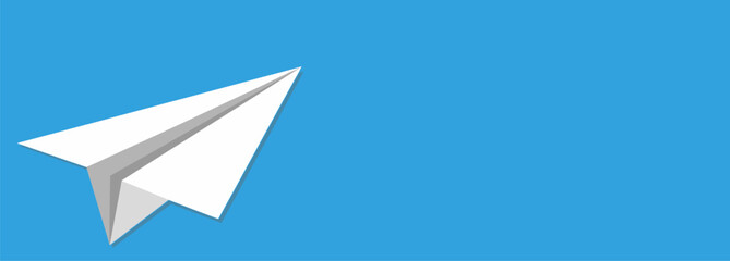 Paper airplane white paper minimal style Vector EPS on blue background cover banner ads., paper plane content target gold copy space