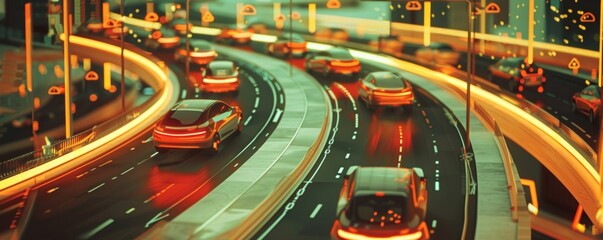 Fototapeta na wymiar Autonomous vehicles navigate a labyrinth of smart city streets