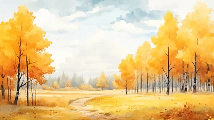 Stoff pro Meter autumn landscape with trees cartoon or anime style © pjdesign