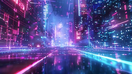 Cybersecurity depicted through a neon battlefield - obrazy, fototapety, plakaty