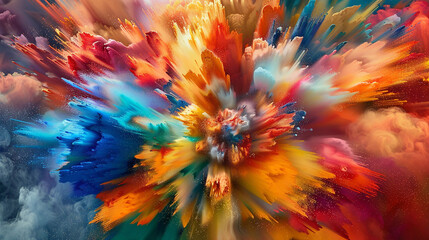 Intense bursts of color exploding outward, creating a dynamic and vibrant paint design.