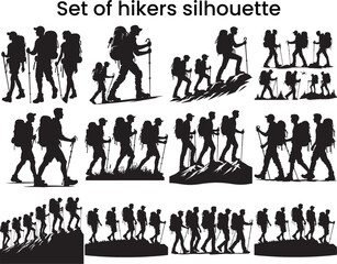 Set of hikers silhouette design