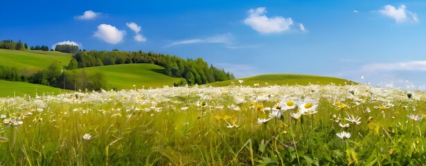 Fototapeta premium Beautiful spring background with daisies flower