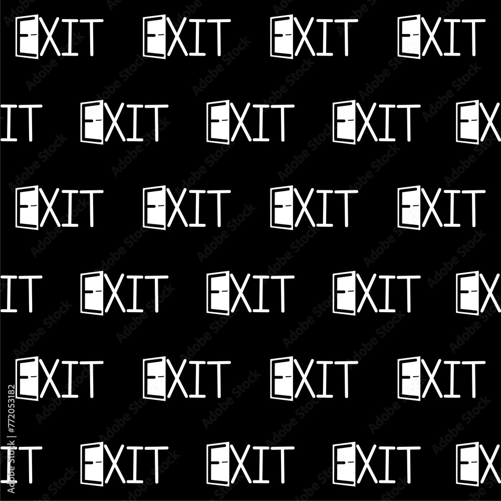 Wall mural Exit sign seamless pattern isolated on black