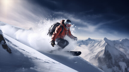 Skiing background, competition moment, photo shoot - obrazy, fototapety, plakaty