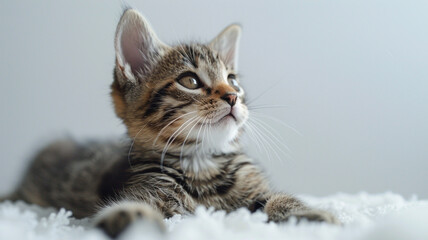 Baby tiger kitten with a cat Adorable beauties on a white backdrop.