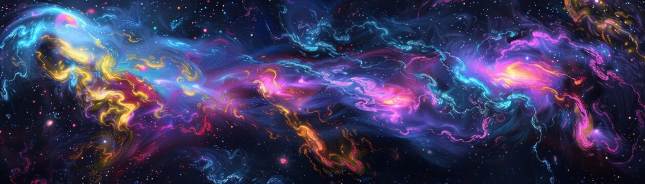 Galaxy clusters painted in broad strokes of neon