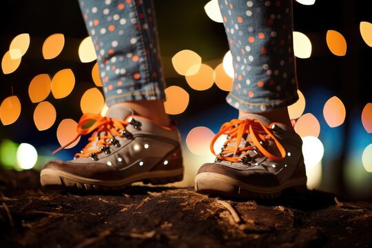 Campsite Shoes Off: Showcase the details of bare feet or socks after taking off camping shoes.