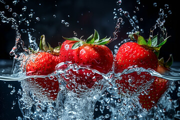 Strawberry splash on the water for advertisement design.