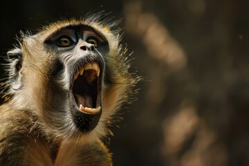 Shrieking monkey with an open mouth - Captures the raw emotion and expressiveness of a monkey's face as it shrieks, drawing focus to animal behavior