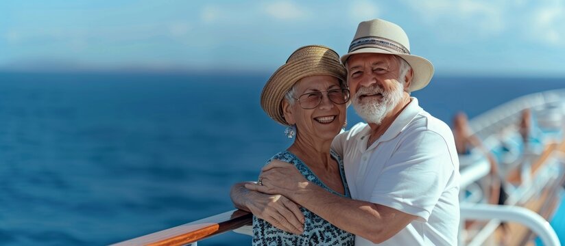 senior couple on boat trip or cruise